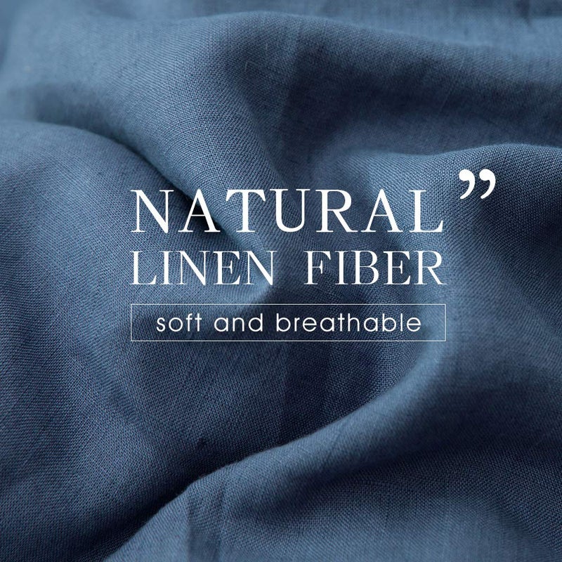 Simple&Opulence 100% Linen Duvet Cover Set, 3 Pieces Belgian Flax Breathable Bedding, 1 Comforter Cover+2 Pillowshams with Coconut Button Closure(King,Classic Blue) - Image 3